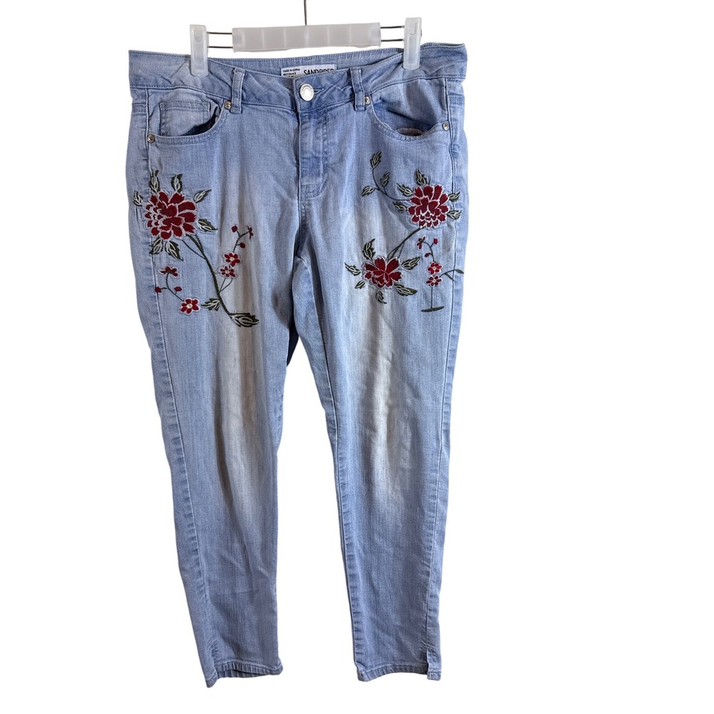 Sandpiper Embroidered Jeans Floral Accents Denim Pants Light Wash Women Size 6